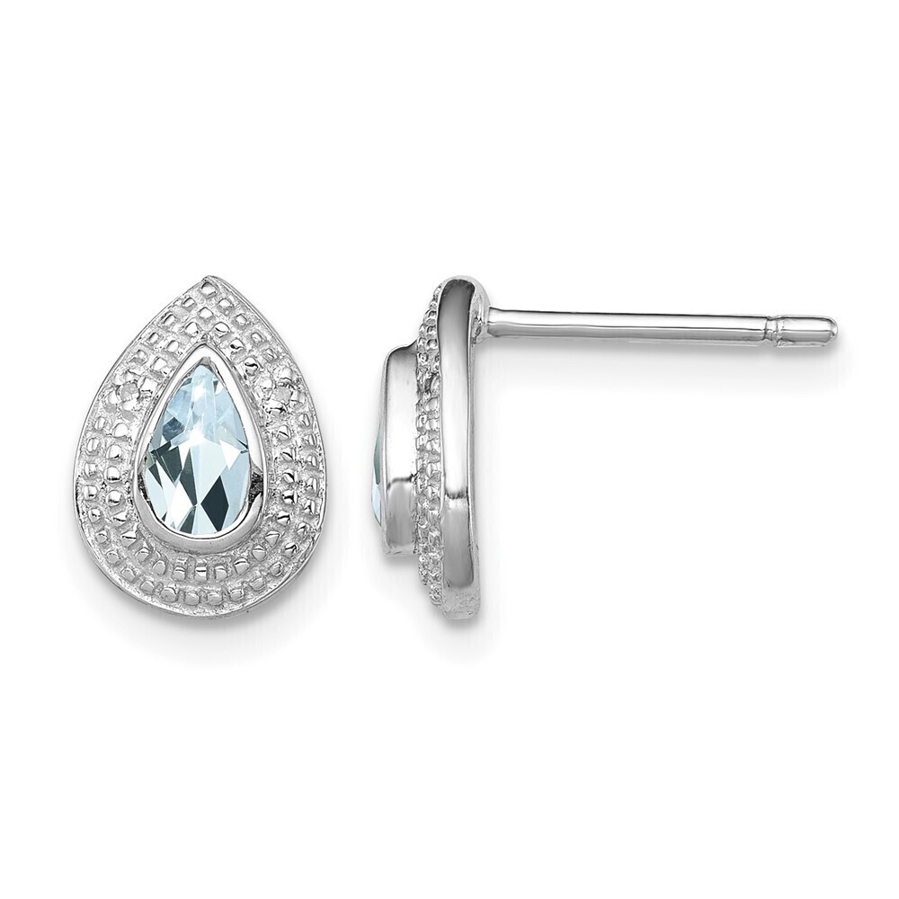 Kazi Luxury Sterling Silver Rhodium Aqua & Diamond Post Earrings